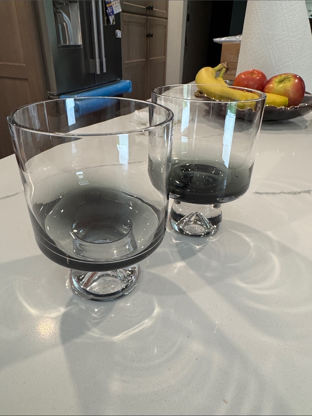 2 low ball blown glasses